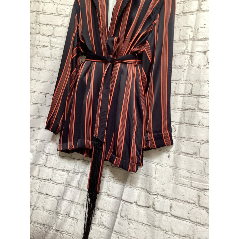 Free People Embroidered Hummingbird Striped Robe Jacket Black Orange Large - Picture 7 of 9